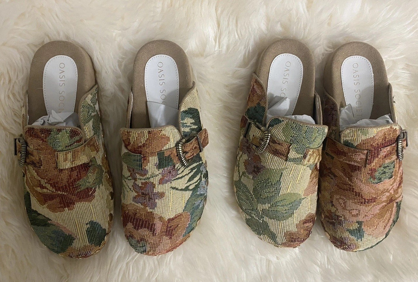 Vintage Style Toni Floral Tapestry Clog Mules Shoe Oasis Society Pink Rose