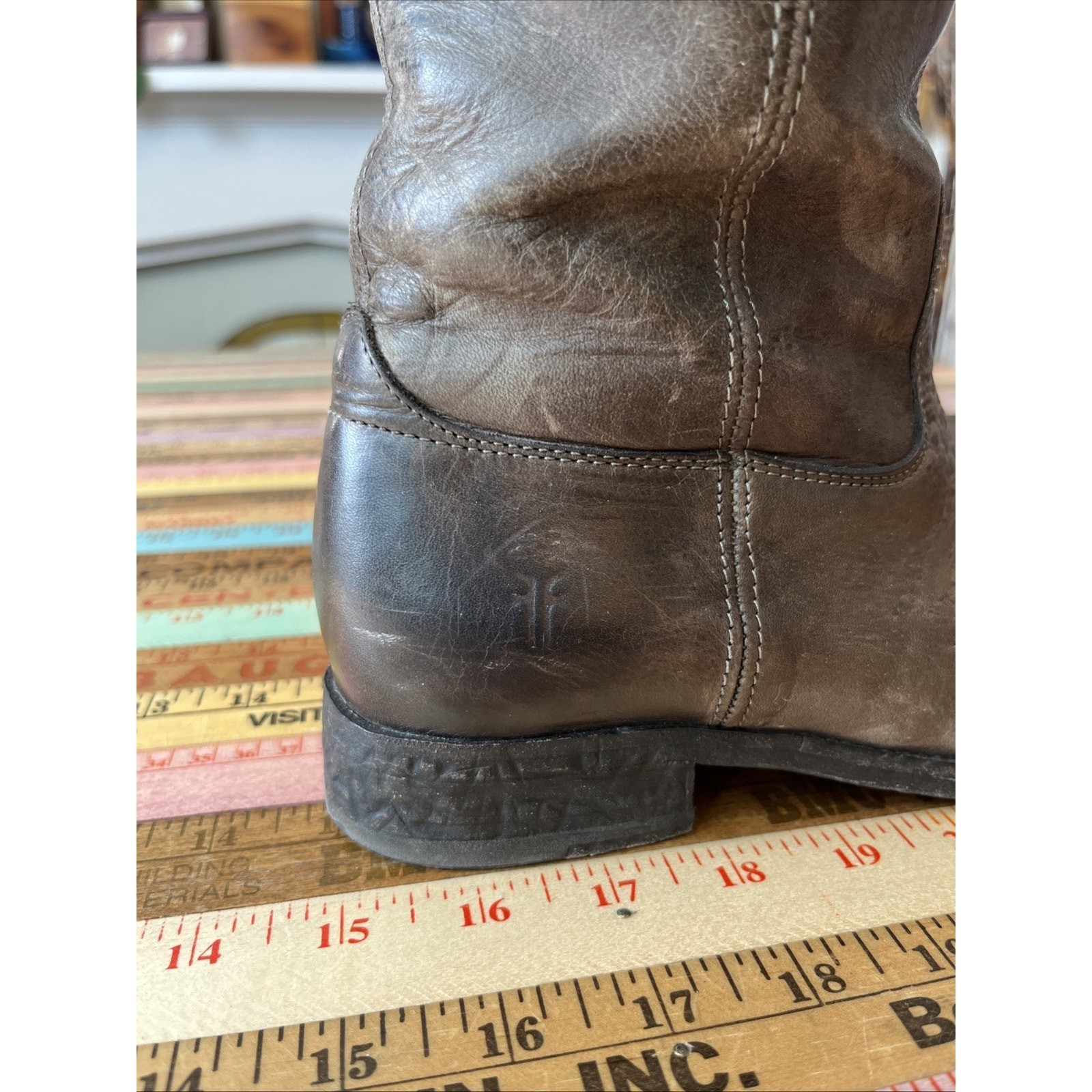 Frye Gray Brown Leather Riding Boots Women’s Western Size 6.5 #77172 Distressed