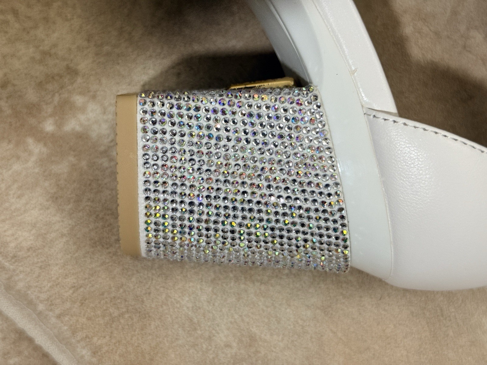 Size 9-11 Pashion Footwear Iridescent Rhinestone 3 Inch Heel Block “