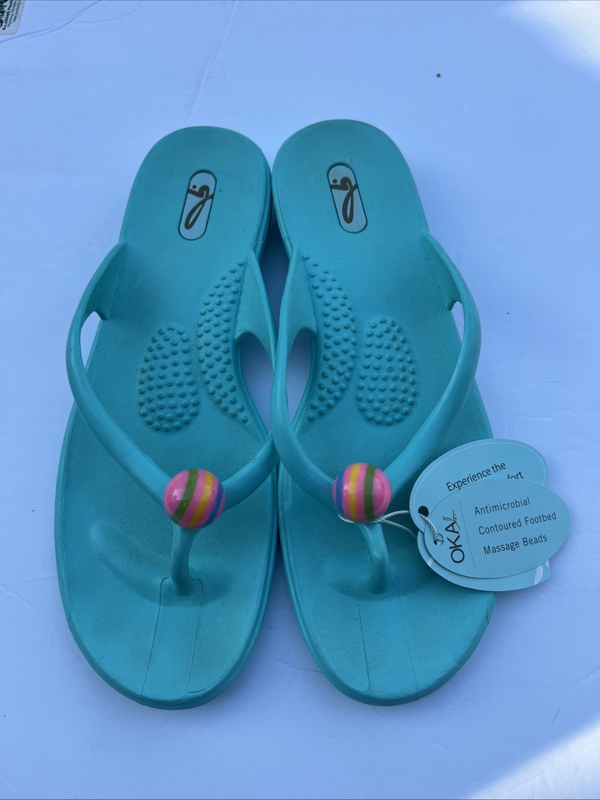 OKA B Flip Flops Women M/L Green Antimocrobial Contoured Bed NWT