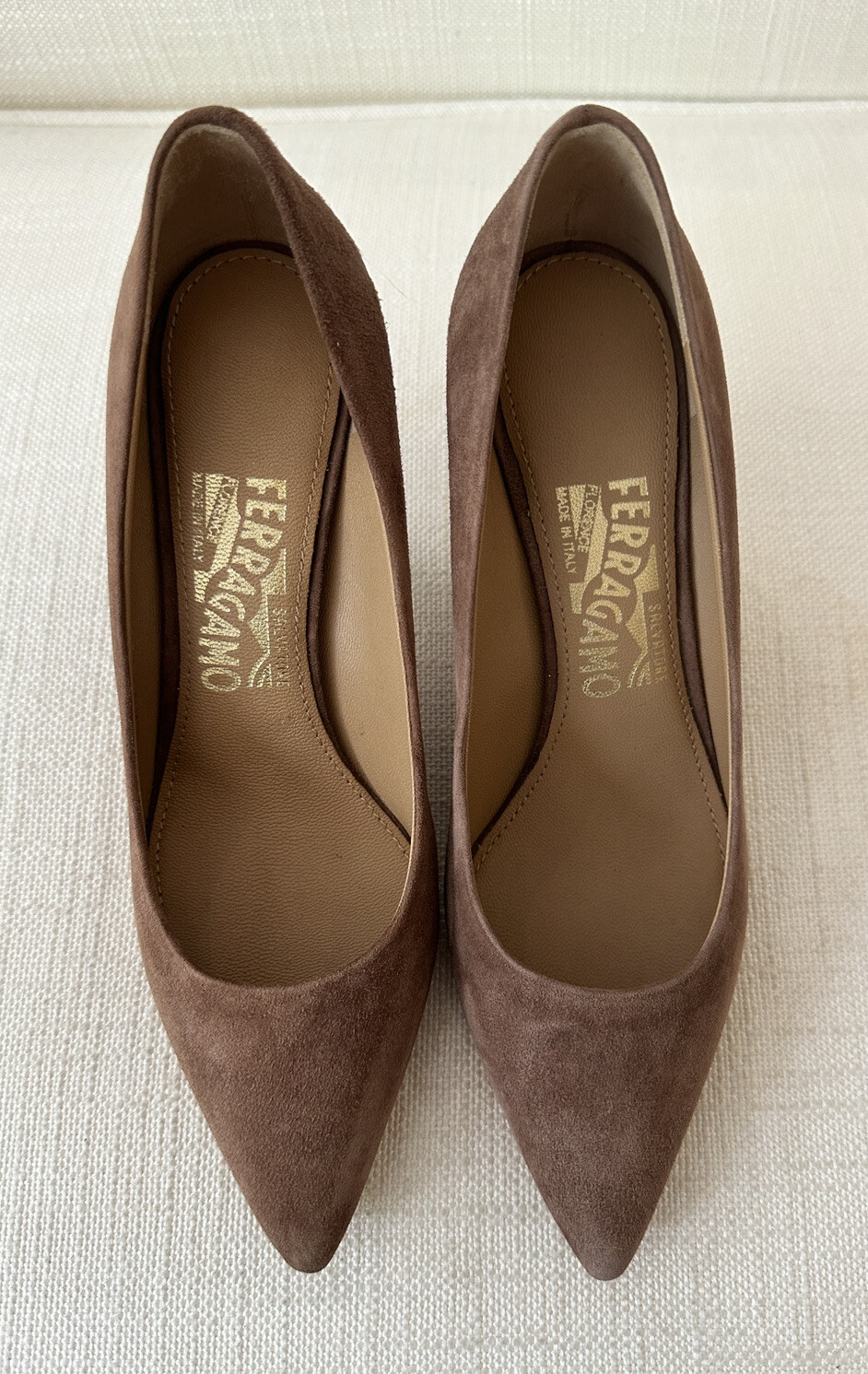 Salvatore Ferragamo Susi Deep Taupe Suede Heels Size EUR 36 (5.5C) NEW WITH BOX