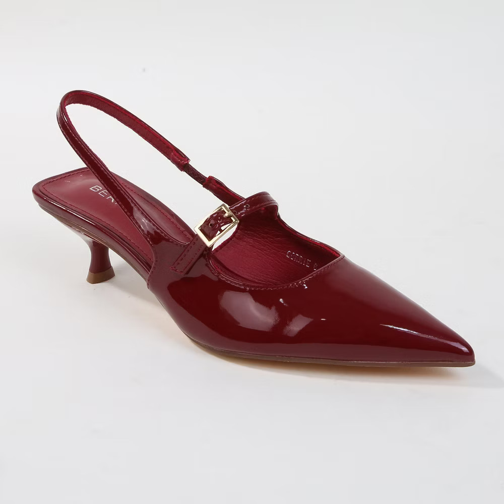 Berness Women Corrie Slingback Kitten Heels with Buckled Strap Brown 10