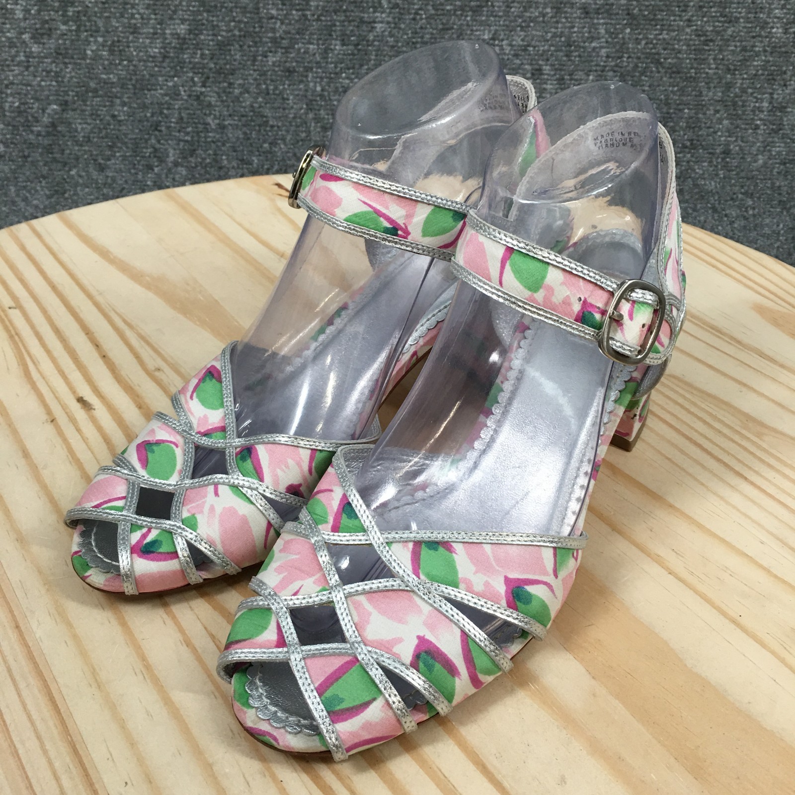 Leifsdottir Floral Strappy Block Heels Sandal Womens 9B Silver Metallic Casual