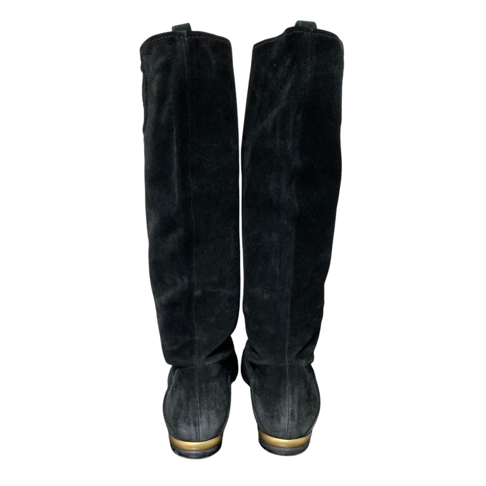 Salvatore Ferragamo embossed logo suede long boots, size 8, black. Women USED