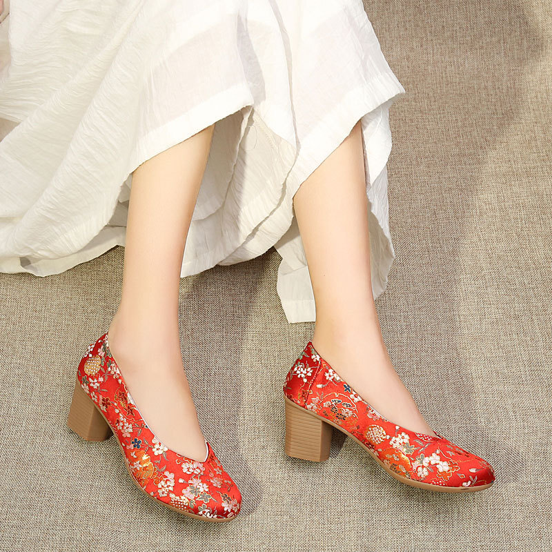 Lady Spring Chinese Hanfu Cloth Shoes Middle Heel Retro Qipao Heels 6Cm Pumps