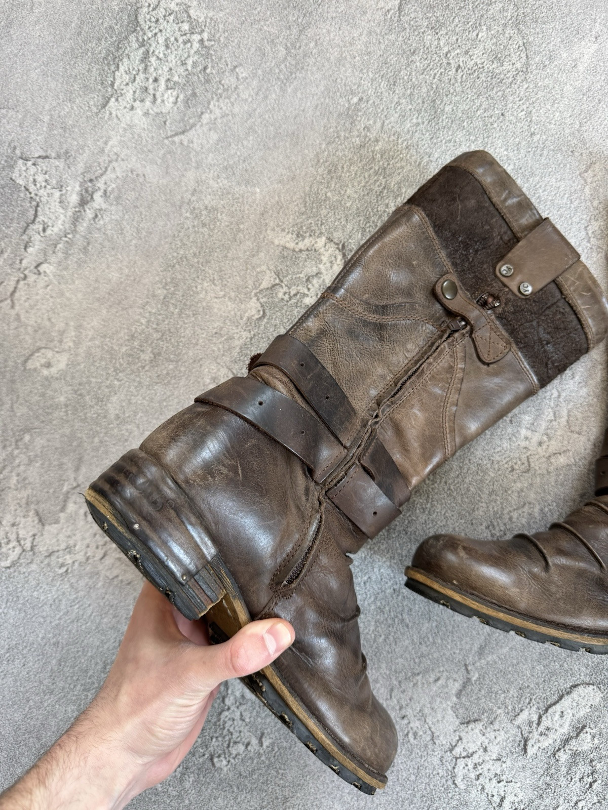 Yellow Cab 40size Brown Leather Western High Boots Shoes Cowboy Biker Motorcycle