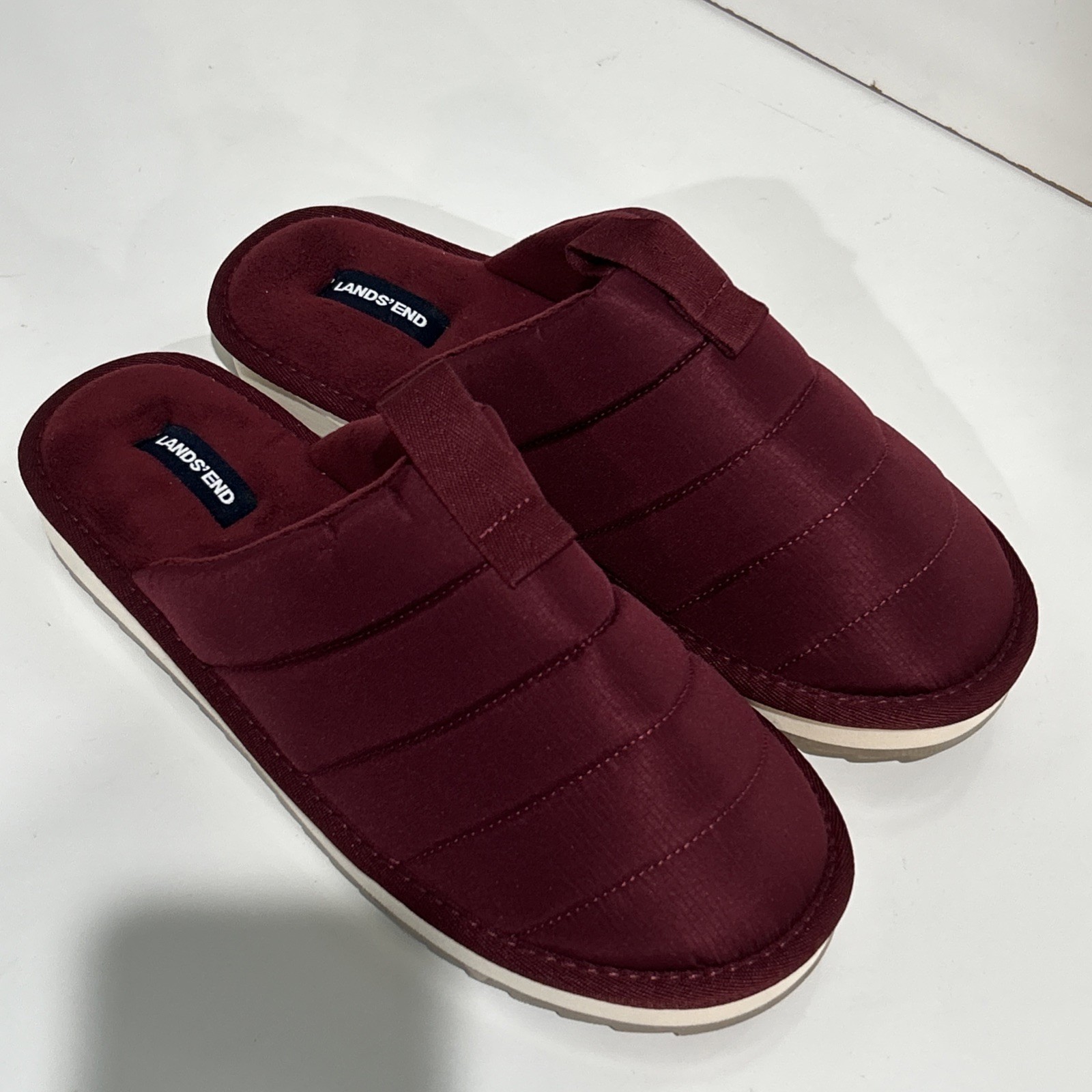 Lands’ End Fleece Lined Comfort Puffer Slip On Indoor Outdoor Slippers Women 9 B