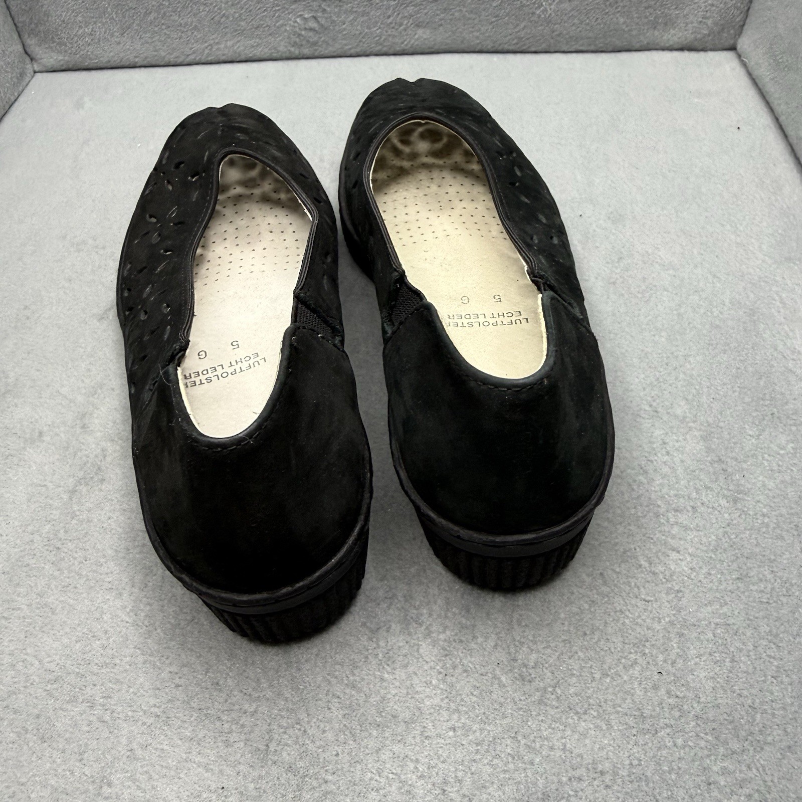 Jenny by Ara Women’s 7.5 Black Leather Cutout Peep Toe Comfort Flats 5G