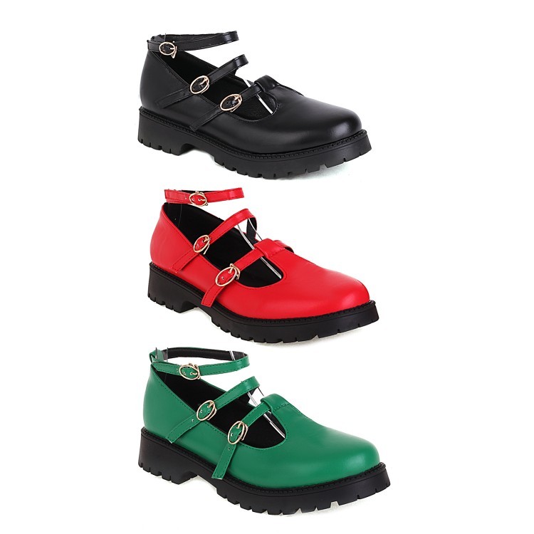 Women’s Girls Outdoor Mary Janes Ankle T-Strap Low Heel Faux Leather Pump Shoes