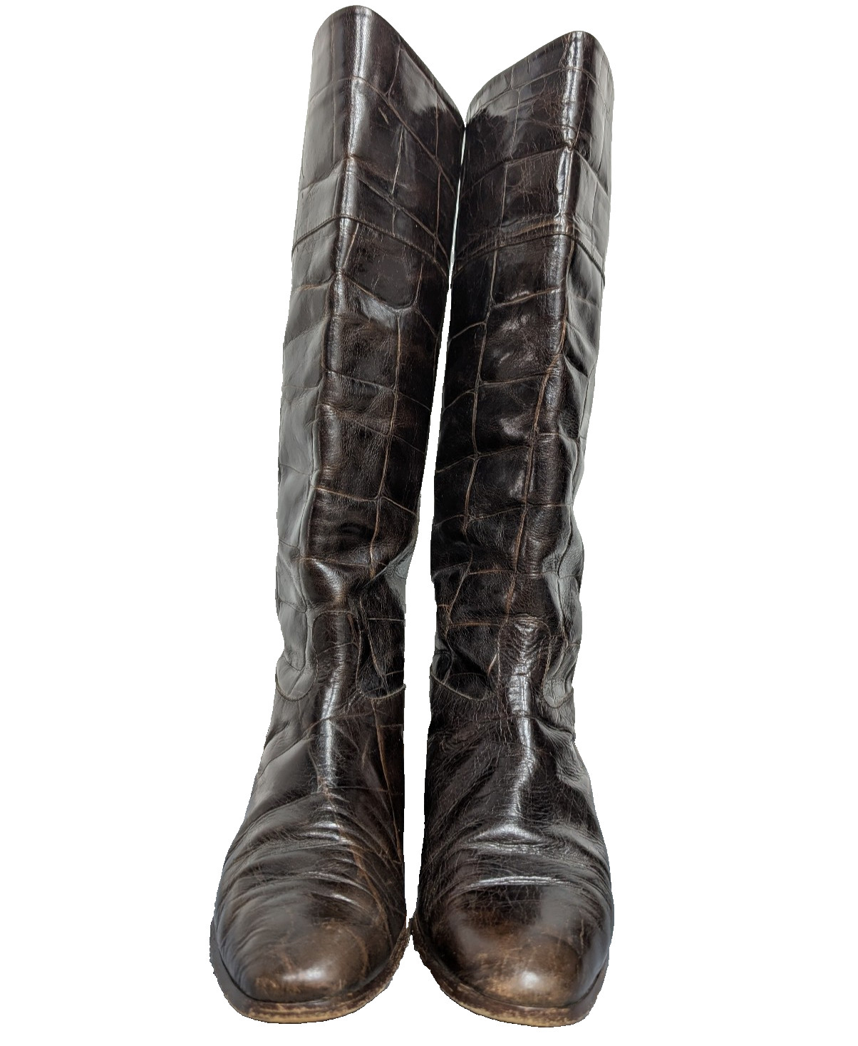 Baldinini Boots Womens EU 37.5 US 7 Croc Leather Brown Italy Quiet Luxury Staple