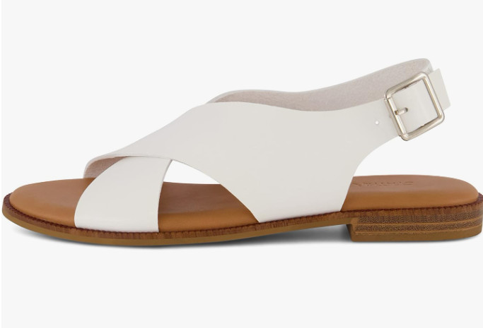 CUSHIONAIRE Women’s Lake Cross Band Sandal +Memory Foam, White – NEW