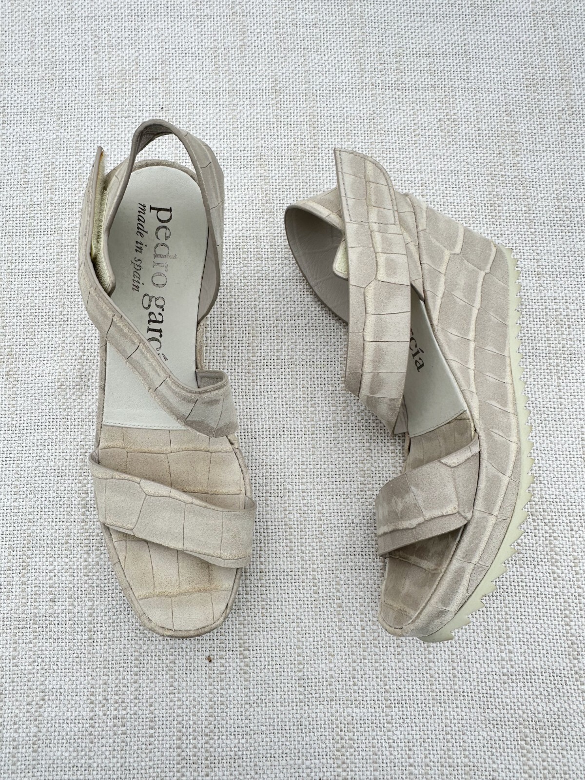 PEDRO GARCIA Sandal Gray Crocodile Wedge Platform Sandal Size 7.5 / IT 38