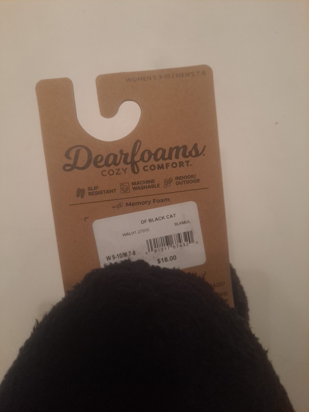 NWT Dearfoams Memory Foam Halloween Black Cat Kitty Fuzzy Womens 9-10 Men 7-8