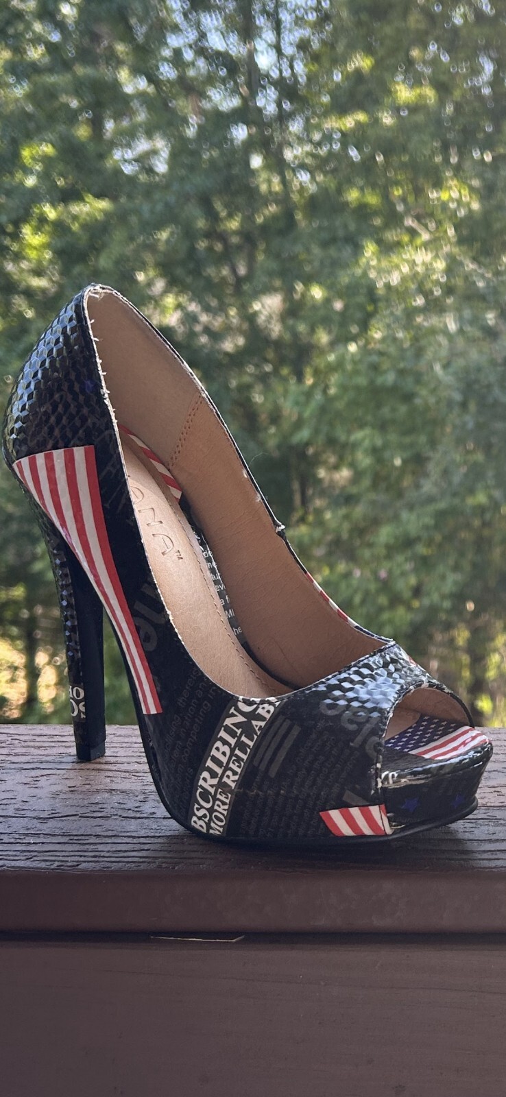USA Patriot American Flag Stiletto Heels Vote Size 7.5 Peep Toe