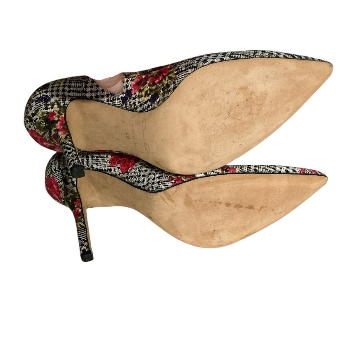 Oscar de la Renta Floral Fabric Pointed Toe Pumps Womens IT 40 Made Italy