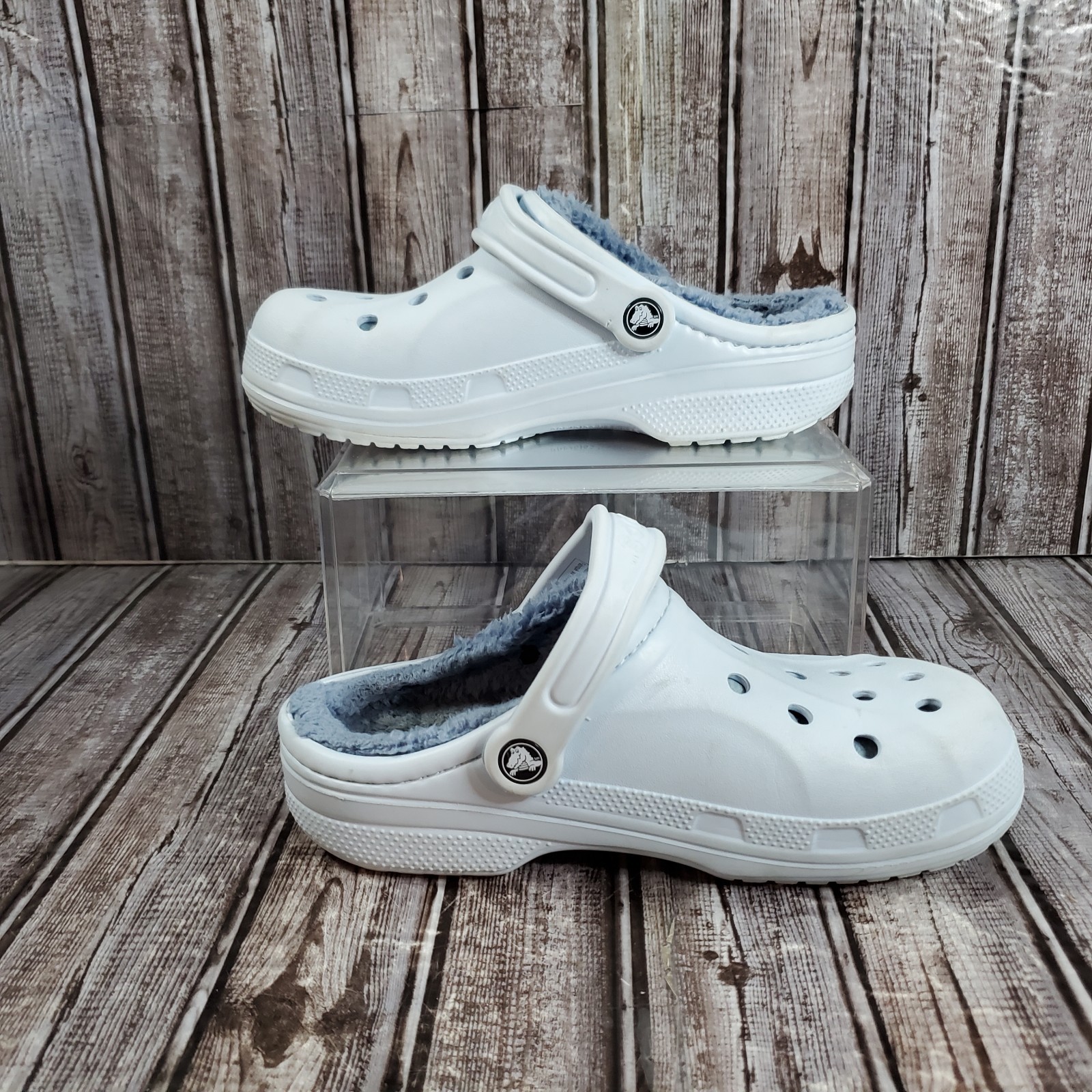 Crocs Unisex Baya Lined Faux Fur Strap Clogs Shoes Light Blue Women’s 8 Men’s 6