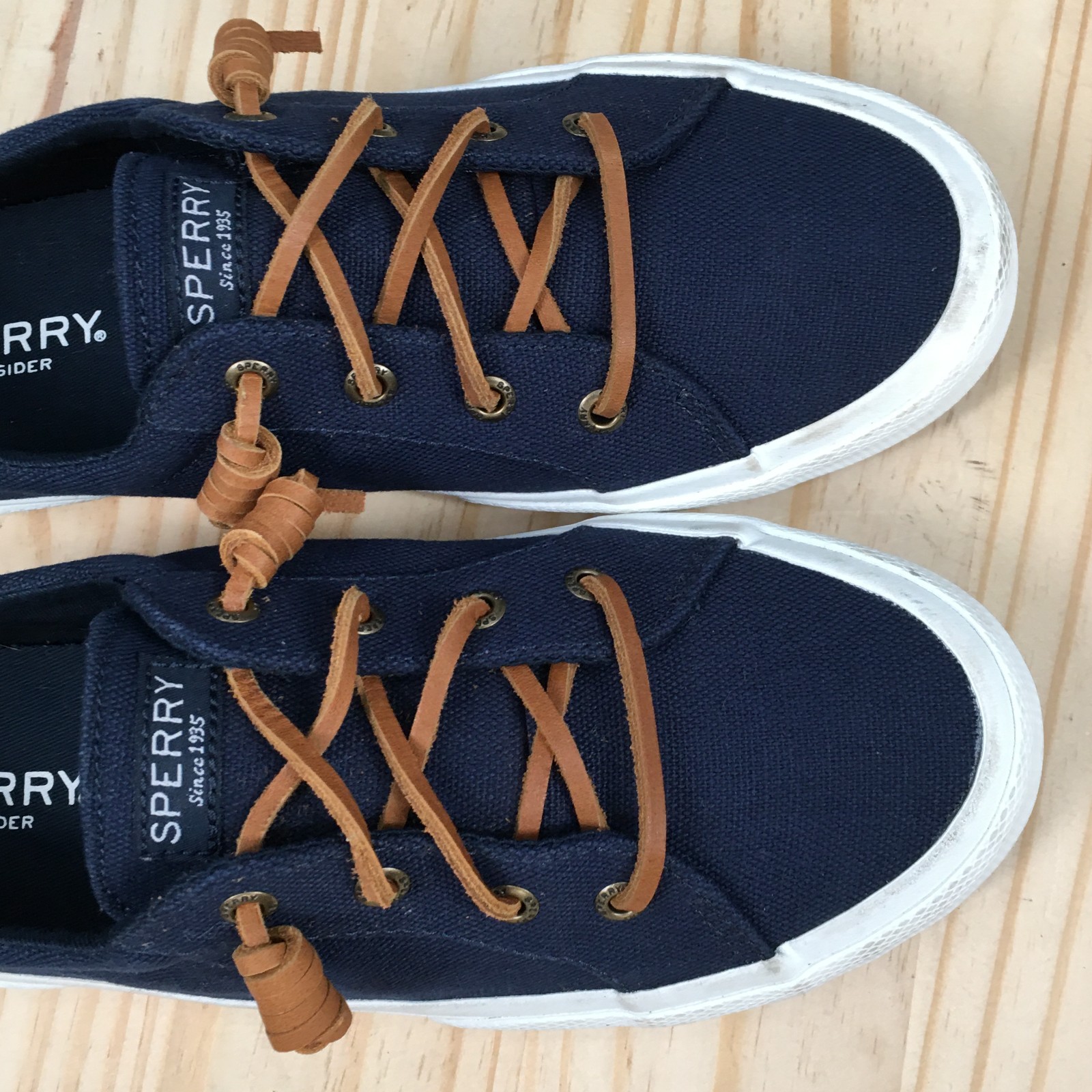 Sperry Shoes Womens 7.5 Pier Wave Sneakers Blue Canvas Lace Up Low Top STS 85104