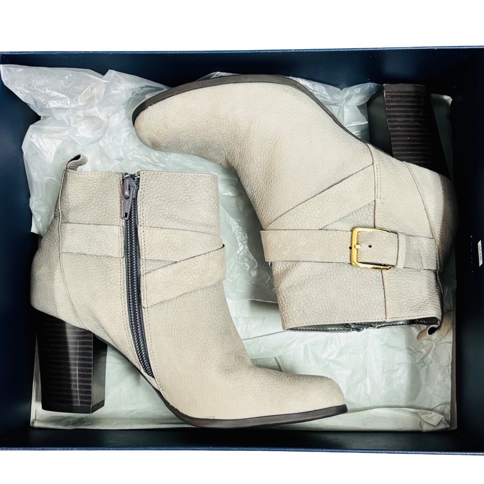 NWT Cole Haan Hinckley Bootie Ironstone Nubuck Grey Leather Block Heel 5.5