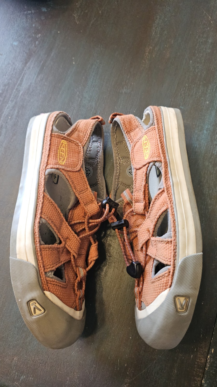 KEEN Women’s US 8.5 Strappy Closed Toe Drawstring Sandals Orange Gray
