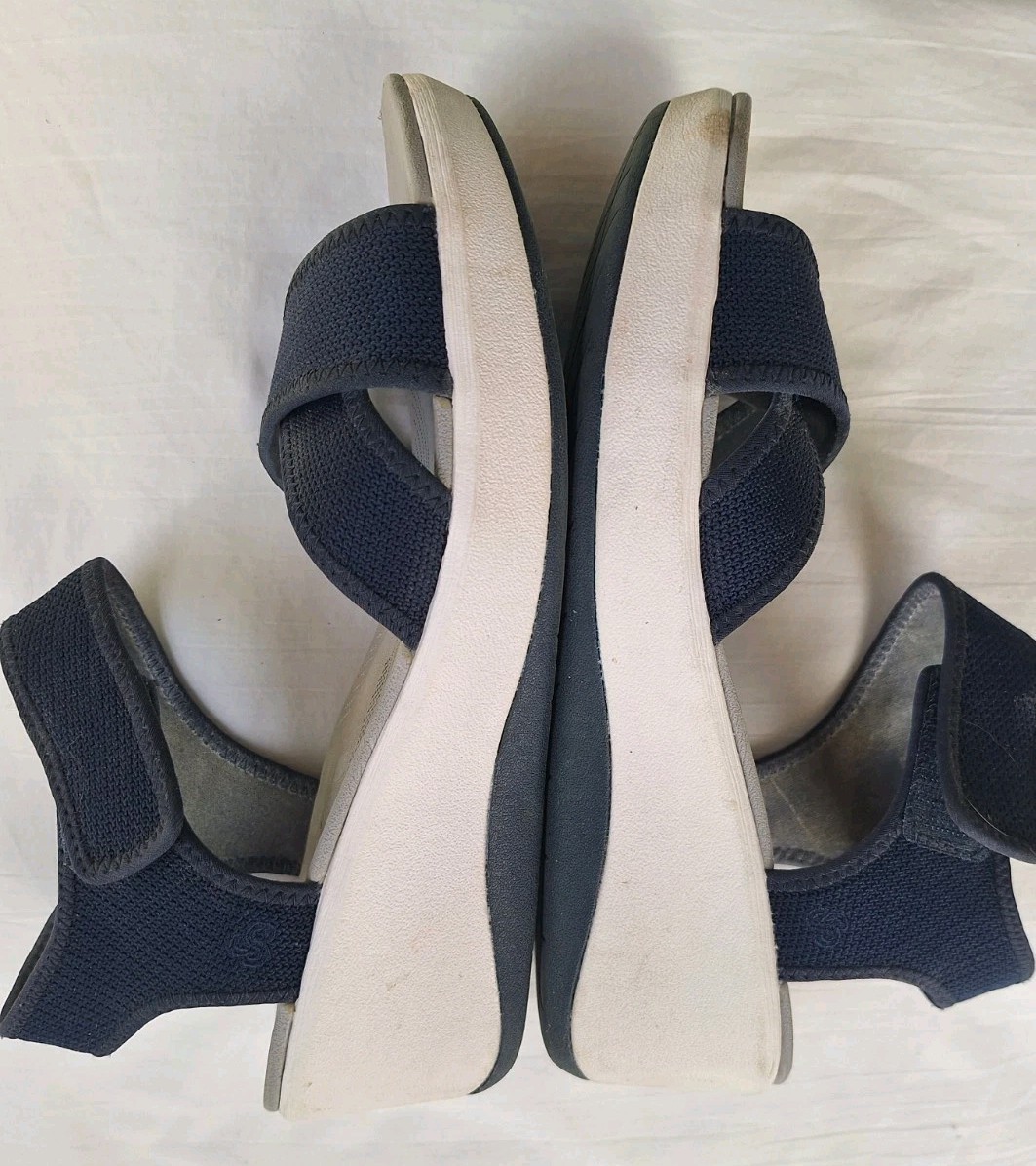Clarks Cloudstepper Cushion Sandal Womens9.5M Blue Fabric Rip Tape Straps 2.5in