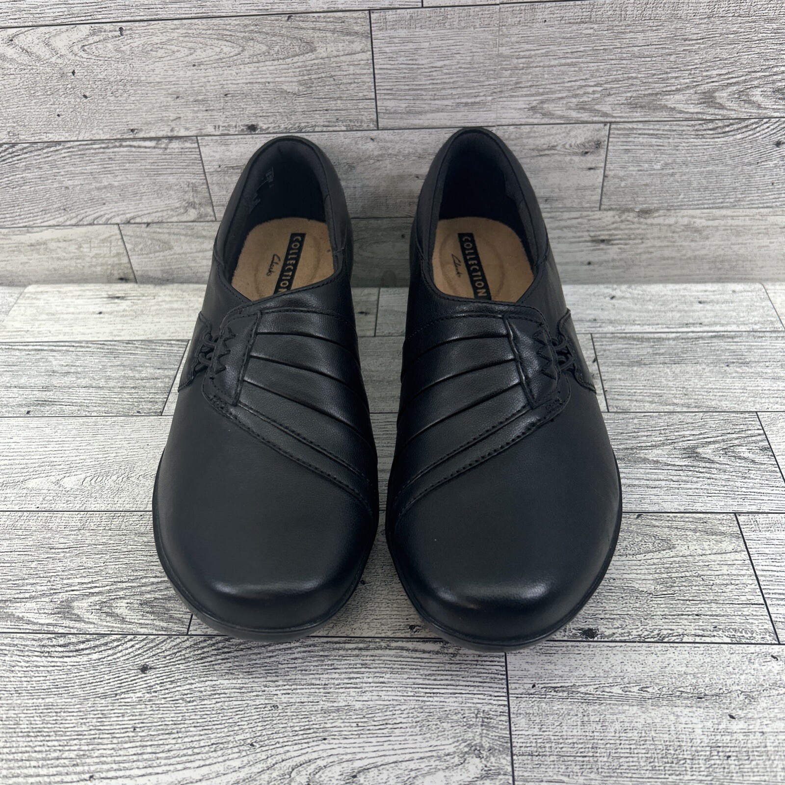 Clarks Women’s Everlay Iris Size 6M Black Leather Slip On Loafer Shoes New