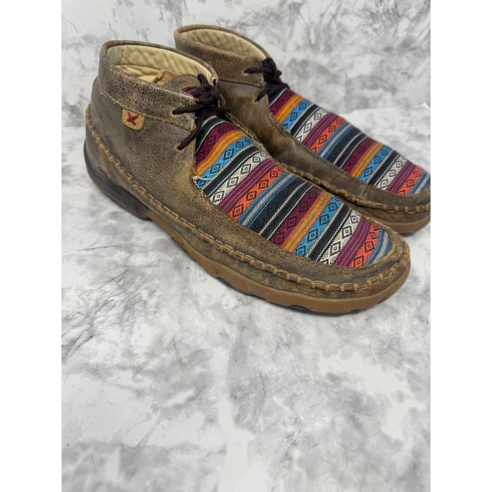 Twisted X Womens Driving Moc Chukka Boots Brown Leather Aztec Serape WDM0096