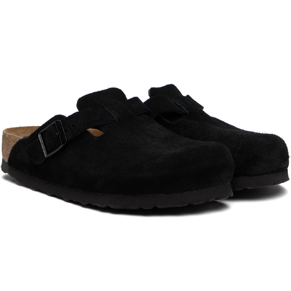 Birkenstock Boston Black Suede Leather Soft Footbed Clogs Unisex’s Shoes