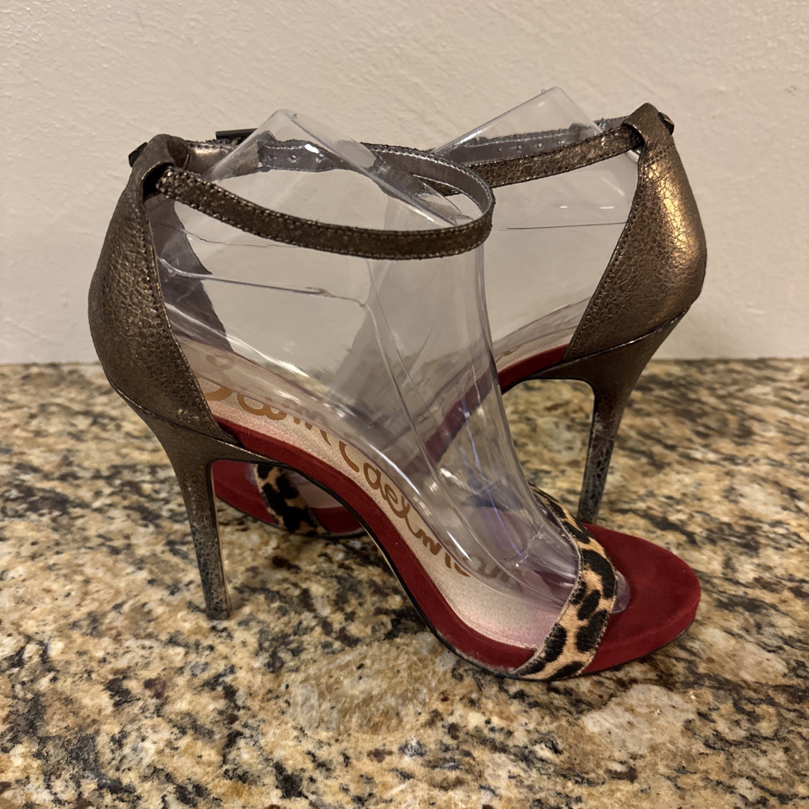 Sam Edelman Eleanor Animal Print Size 8 M Red Gold Ankle Strap Heels Shoes