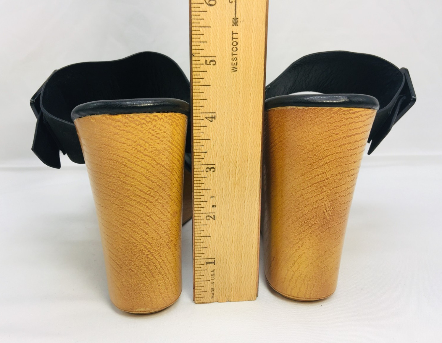 MIA Kristel Women’s Wedges 4.25″ Heel Black Strap Shoes With Buckle Sz 7.5M EUC