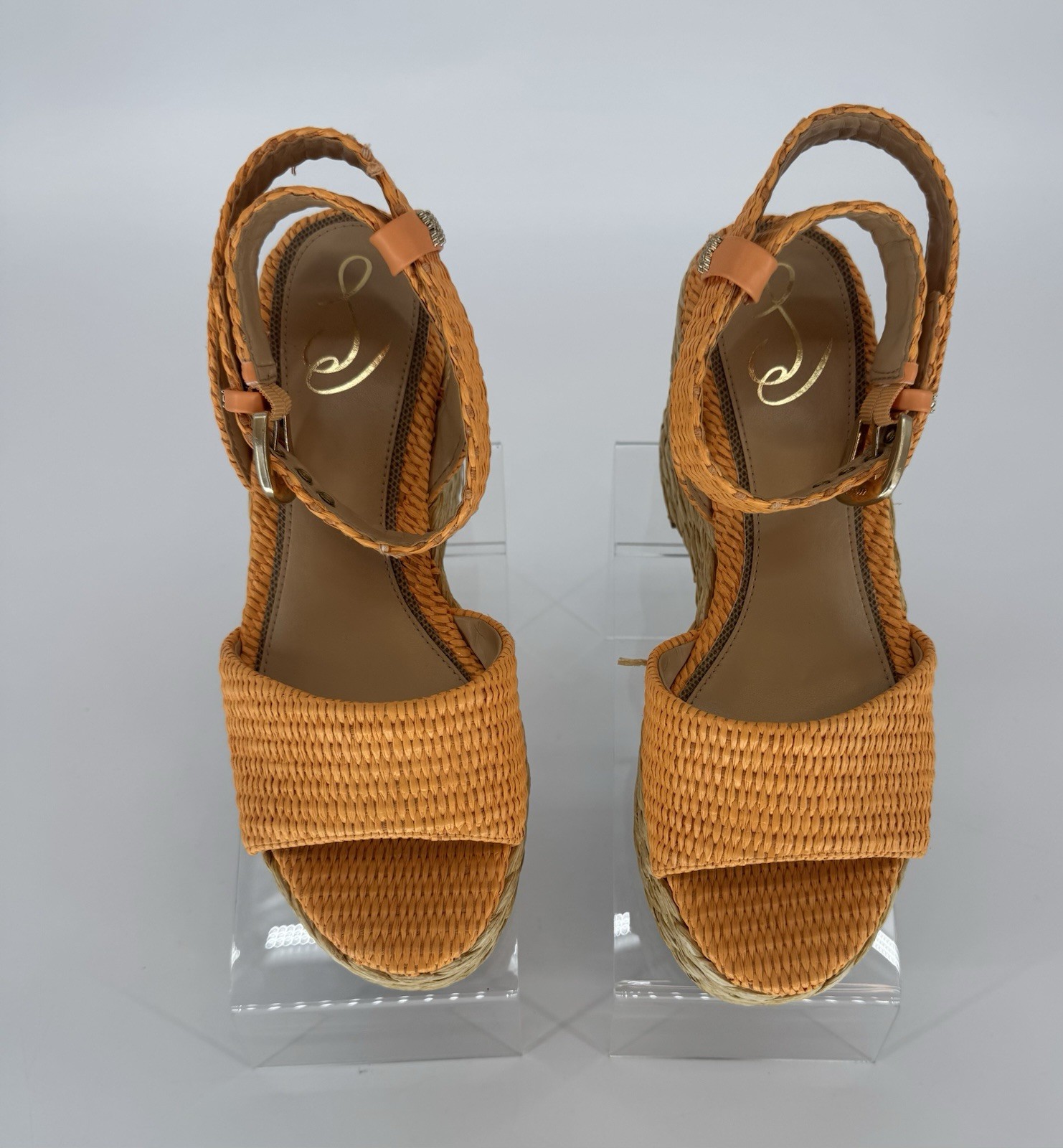 Sam Edelman Orange/Beige Synthetic Wedge Sandals Ankle Strap Buckle US 8.5