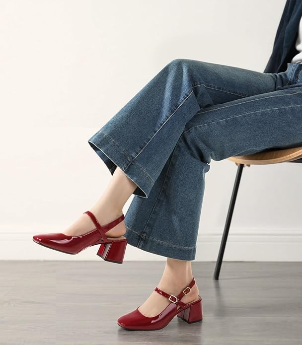 ANKIS BURGUNDY PATENT CLOSED TOE PUMPS SHOES SIZE 7 SQUARE TOE 2.75″ HEEL EUC