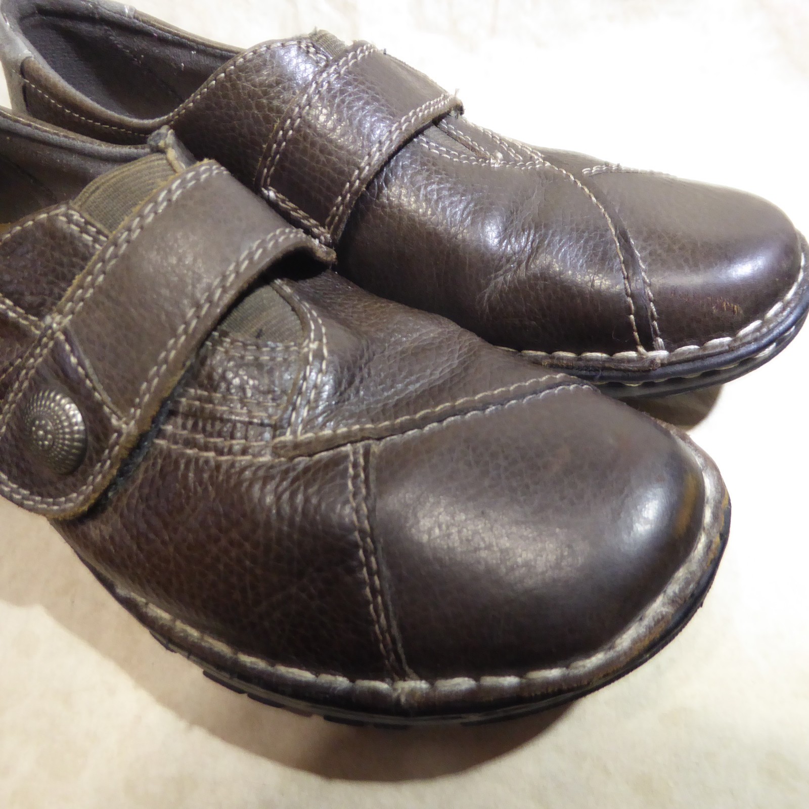 🩰 Earth Origins Monk Strap Clogs sz 10 M Rich Brown Leather; Stitched Details