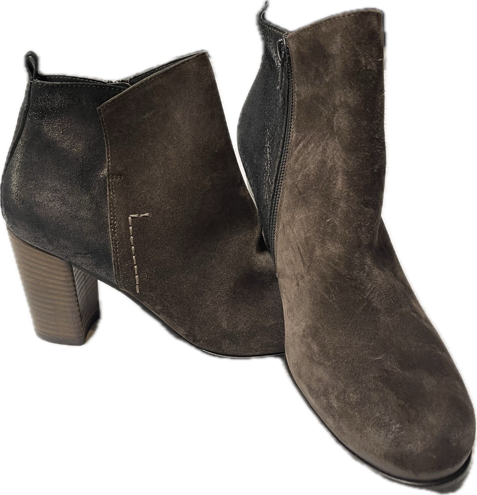 Paul Green Brown/Black Suede/Leather Ankle Bootie Zipper Women’s Round US 10