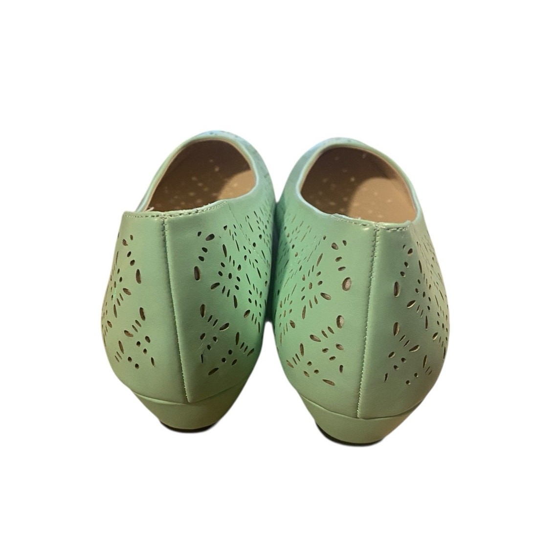 Angel Steps Jan Womens Low Wedge Shoes 9M Mint Green Cut Outs Spring Easter