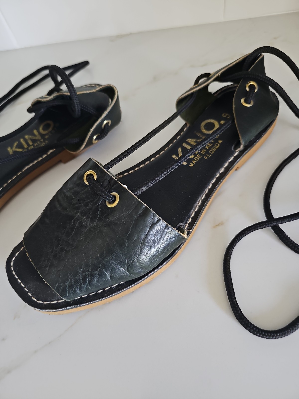 Kino Sandals Key West Leather Gladiator Lace-Up Sandals – Very Dark Green Size 9
