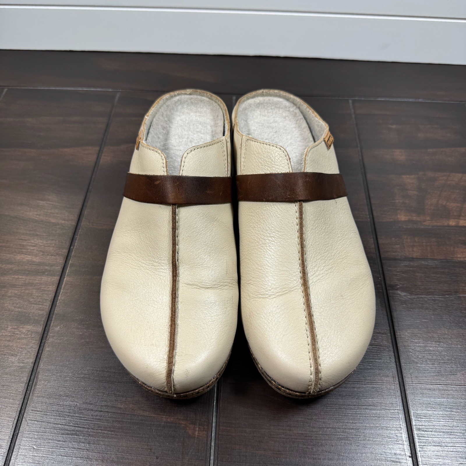 Pikolinos Granada Women’s Medium Heel Clogs Marfil Calfskin Leather Sz 39
