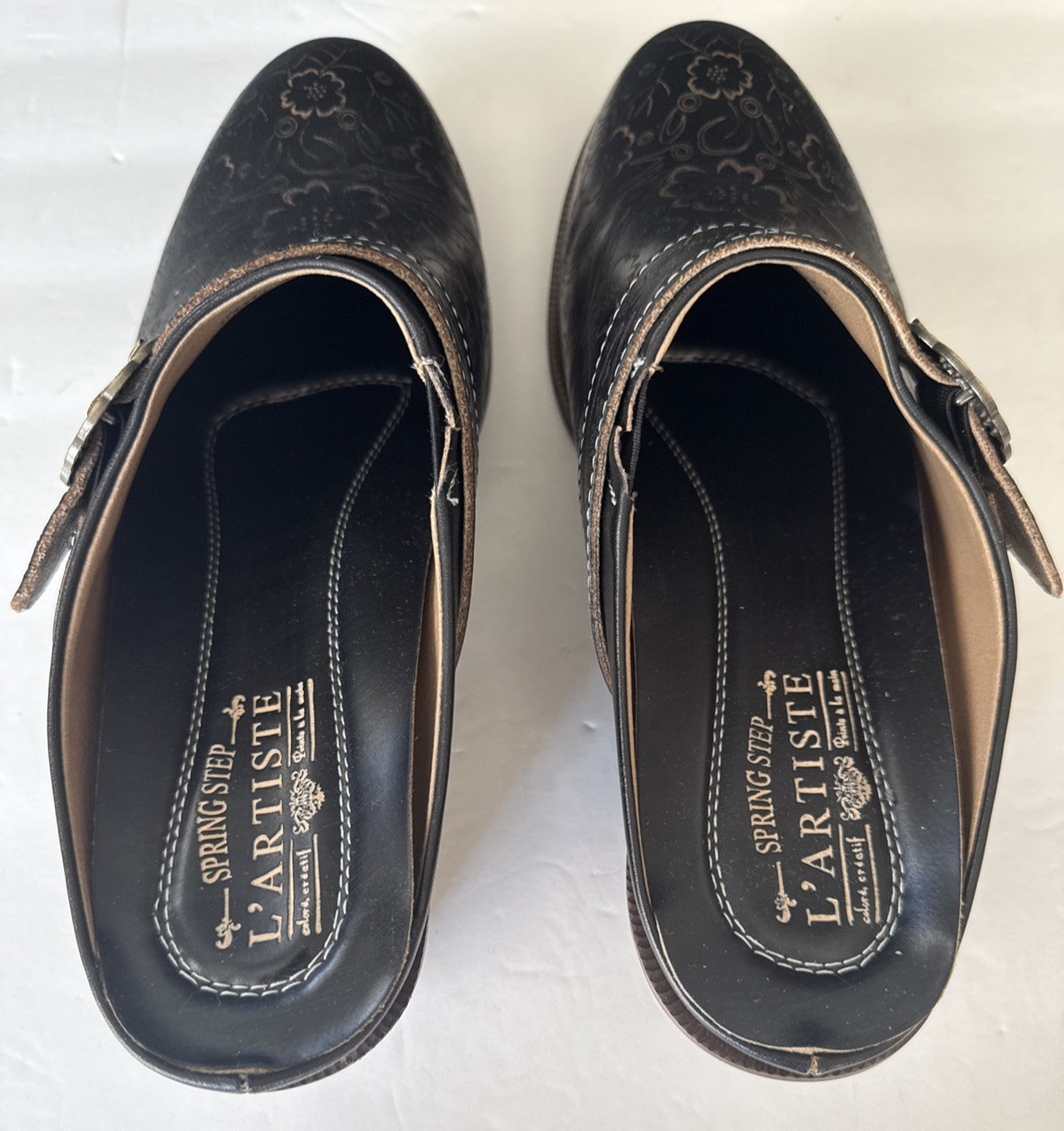 L’Artiste Spring Step Brown Hand Painted Floral Leather Clog Mule Size 42/US 11