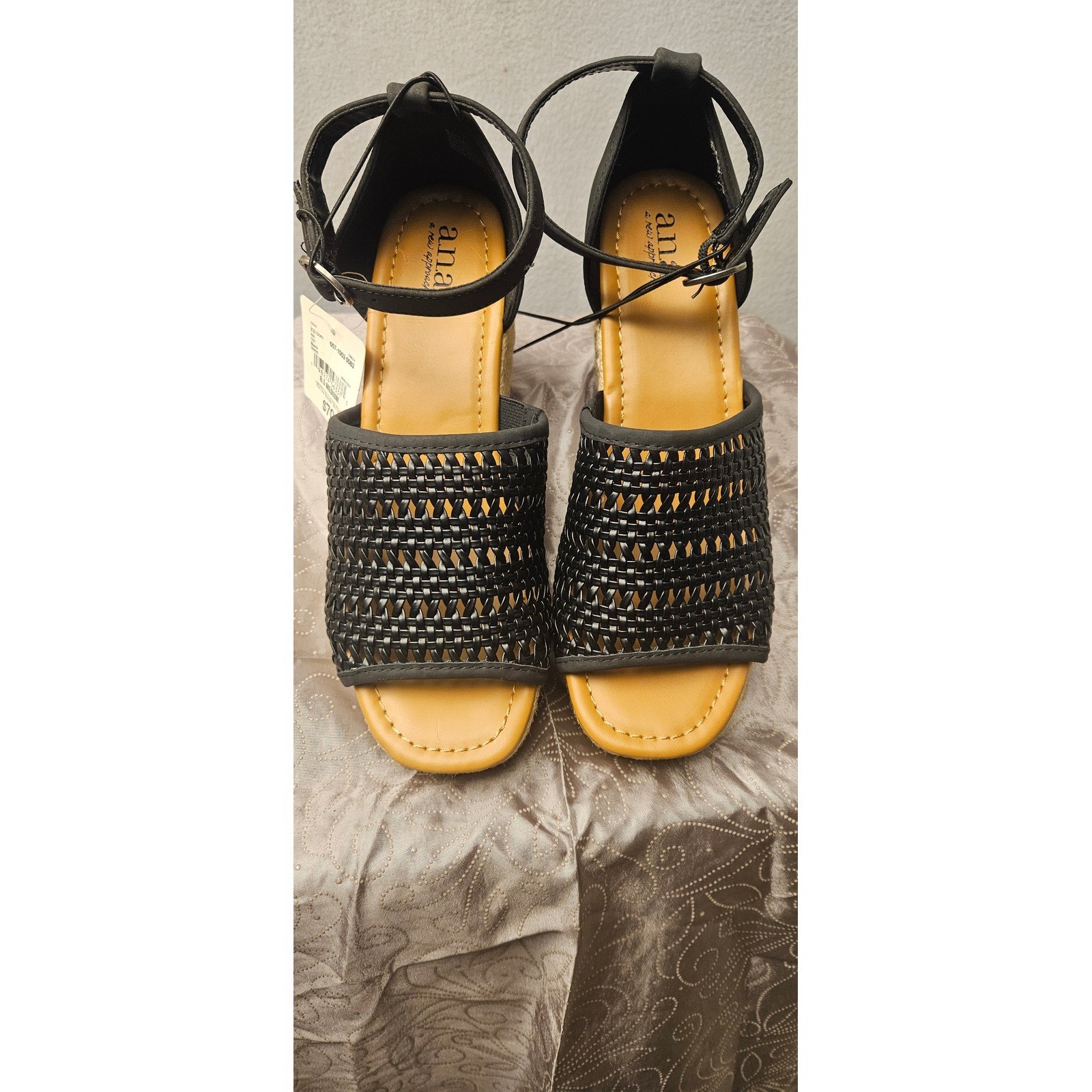 a.n.a Lisa Black Woven Espadrille Wedge Platform Sandals Womens 8.5M New