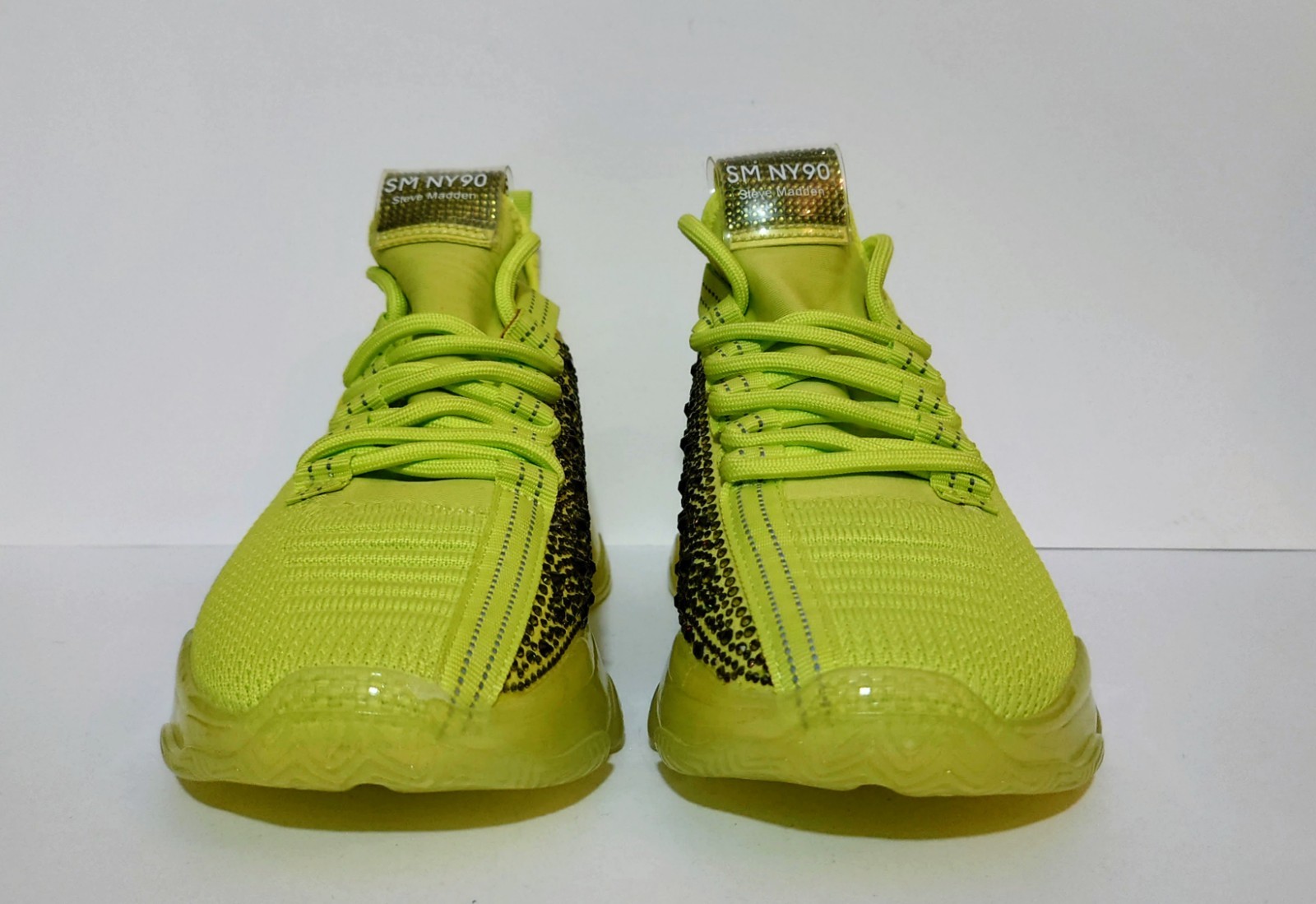 Steve Madden Maxima Knit Rhinestone Neon Yellow SM NY90 Size 8.5
