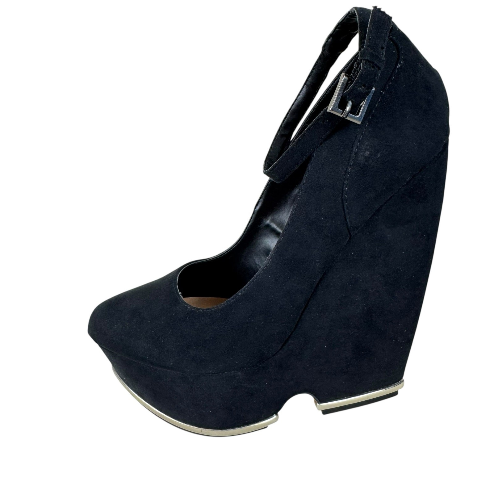 Justfab Sarada Black Faux Suede Ankle Strap Sky High Heels Women’s Size 7.5