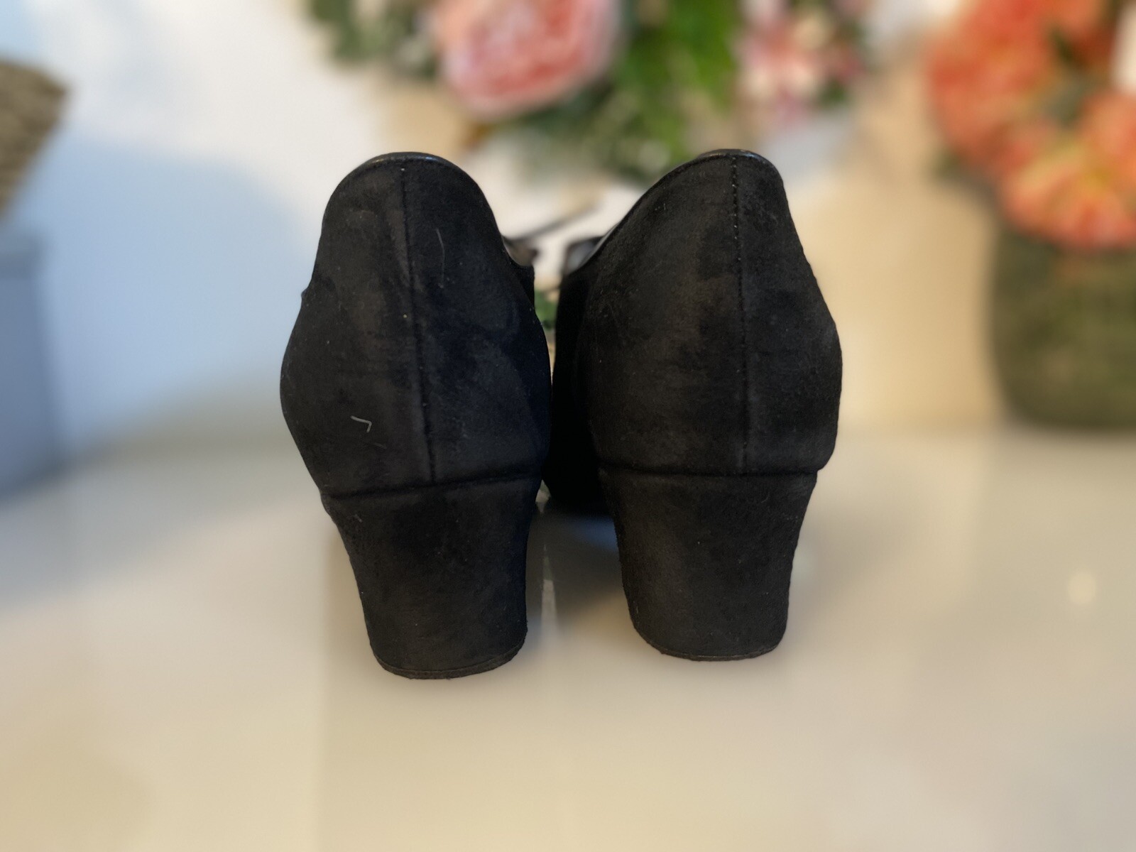 Vintage Celebrity Suede Handmade In USA Black Lace Up Heel Shoes Women Size 7.5