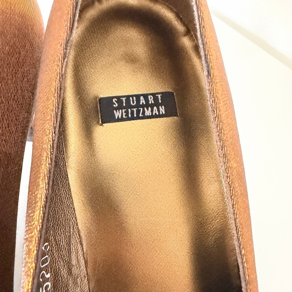 Stuart Weitzman Bronze Sparkle Lame Mary Jane Evening Kitten Heels Size 9