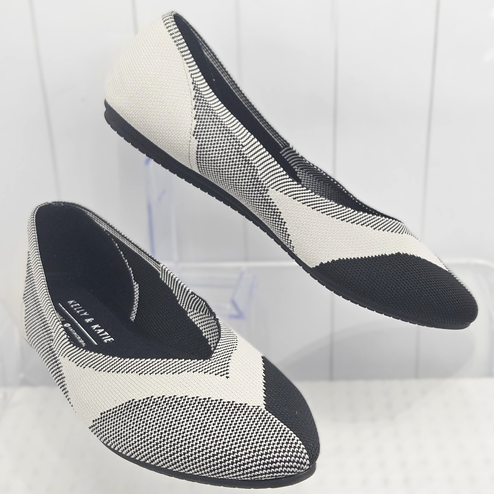 Kelly & Katie Ballet Flat 9M Fonzie 2 Black Cream Color Block Washable Point Toe