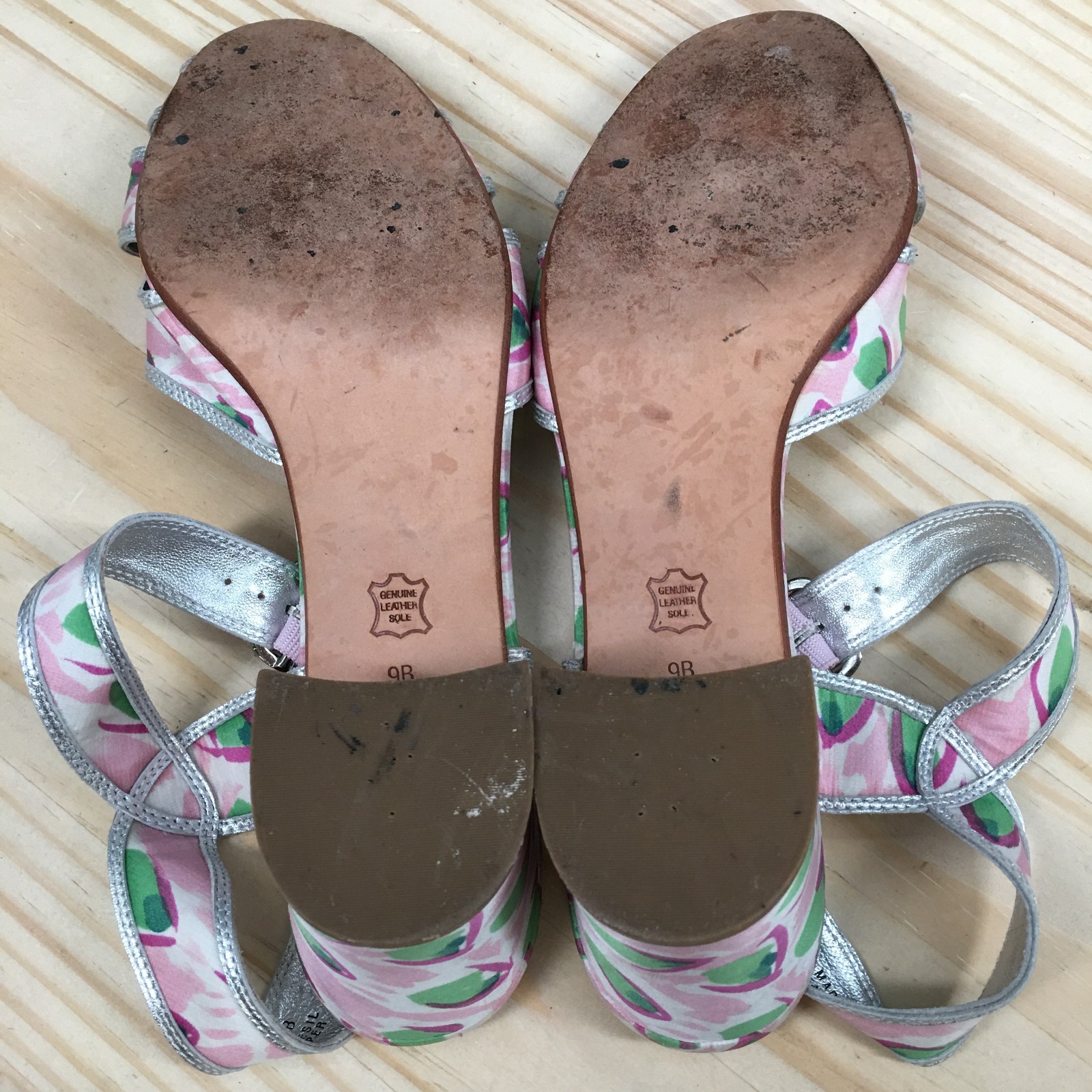 Leifsdottir Floral Strappy Block Heels Sandal Womens 9B Silver Metallic Casual