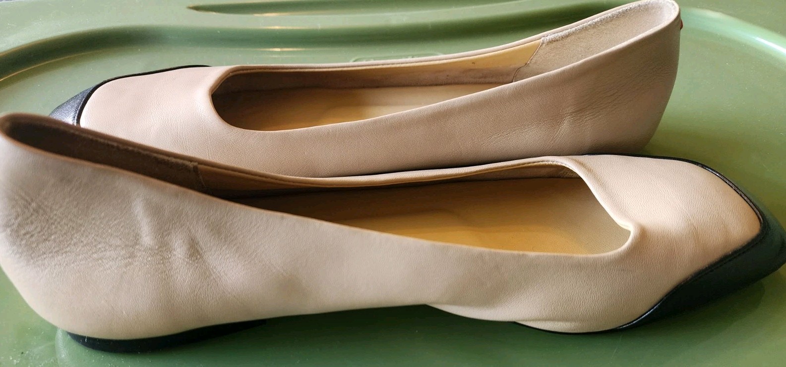 Aeyde IRIS Colorblock Neutral Napa Leather Ballet Flat Shoes Sz EU 39.5 US 9.5