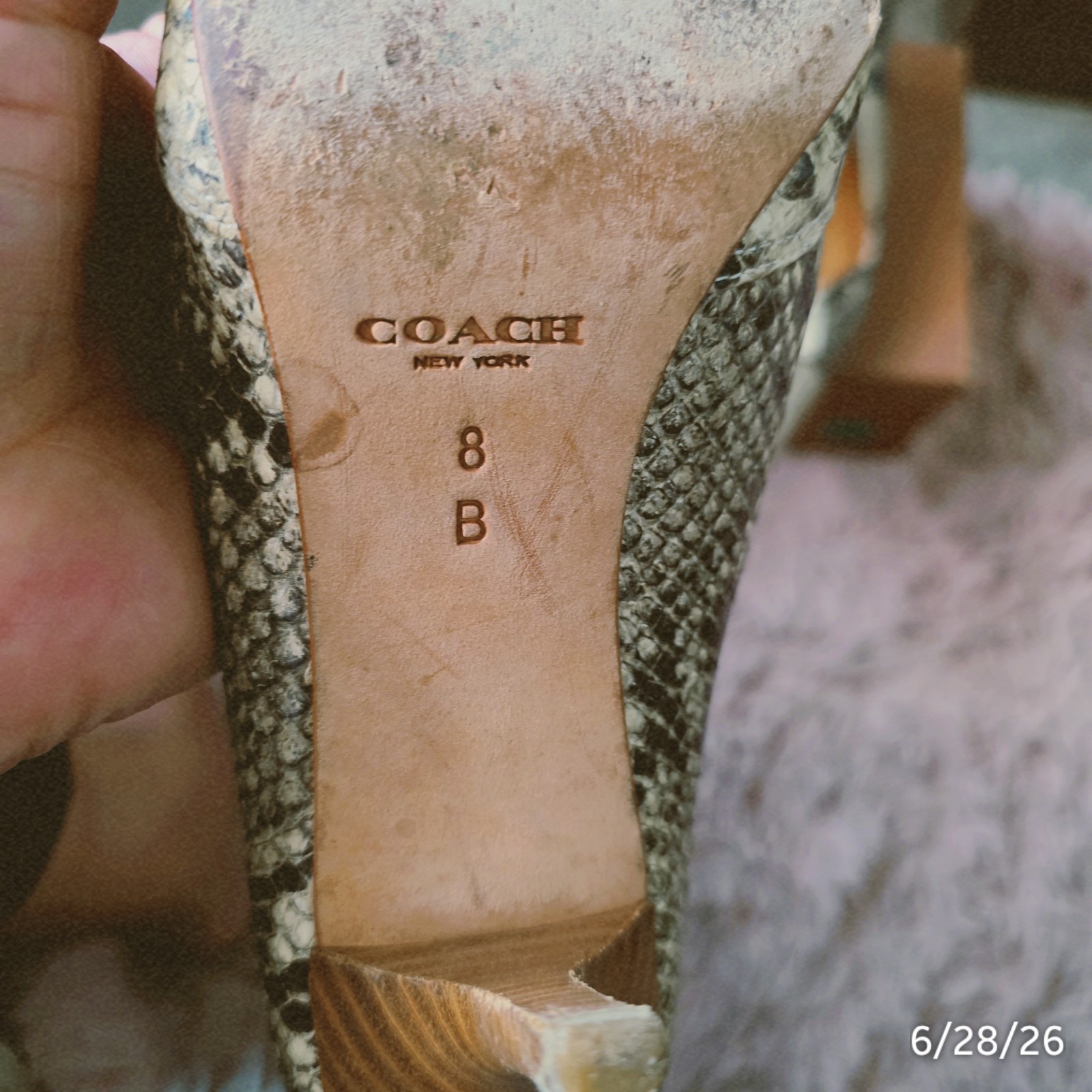 Coach Snake Print Pointed Toe Slingback Flats Slip-On Black/White 8B