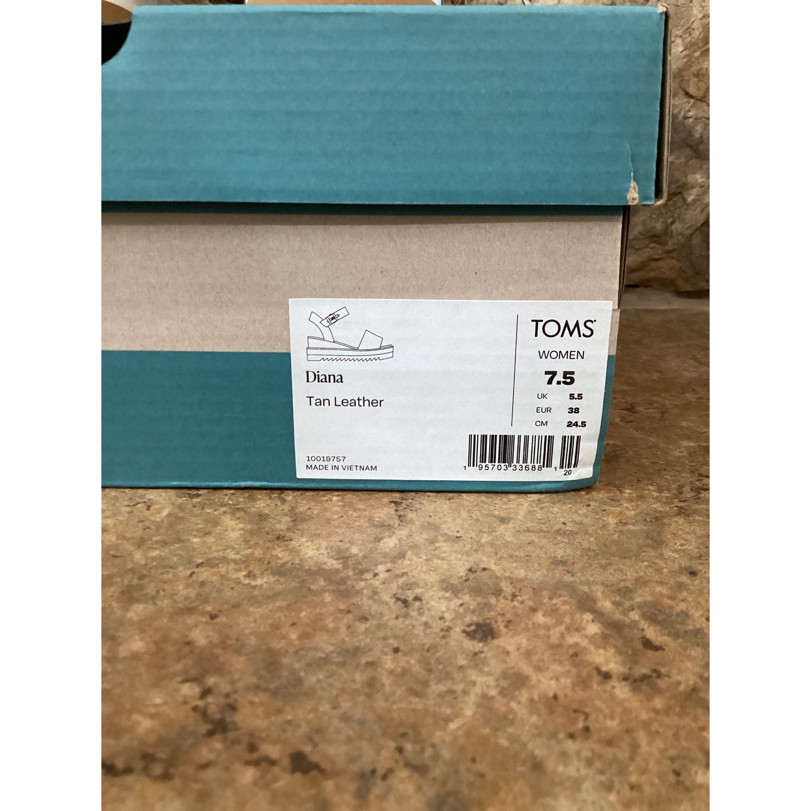 TOMS Diana Tan Leather Platform Wedge Sandals 10019757 Womens Size 7.5 New