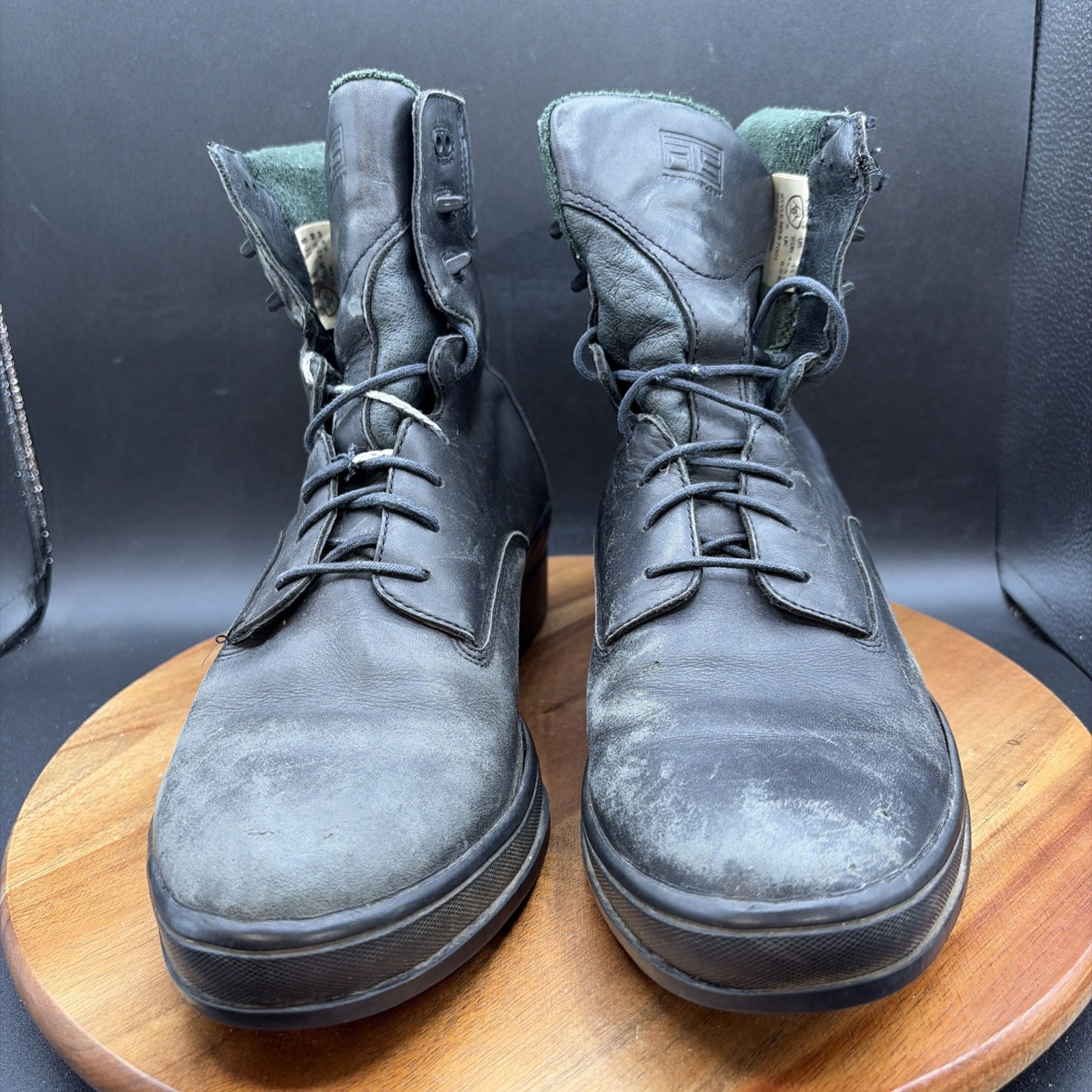 Ariat Heritage ATS Womens Size 11 B Work Boots Black Leather Green Suede Riding