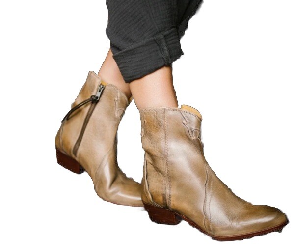 Free People New Frontier Western Boot Distressed Taupe Tan Leather Sz 36 USA 6