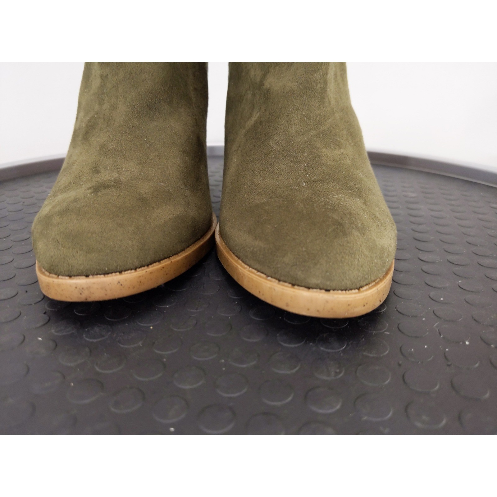 Joie Kayden Ankle Boots Womens 6.5 Olive Green Suede Textile Stacked Block Heel
